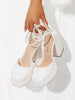 Women Chunky Platform High Heels Closed Toe Block Ankle Strap Dress Prom Wedding Party Pumps Shoes