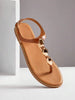 SHUZIA Women's Comfortable Metal Chain Decor T Strap Flat Sandals